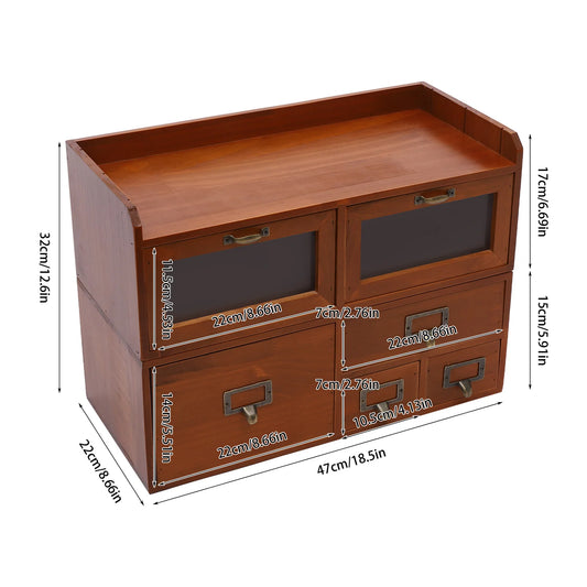 Vintage Solid Wood Desktop Organizer for Office Storage